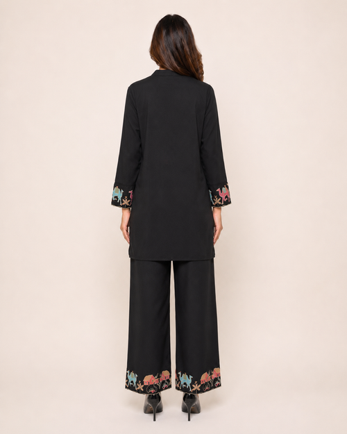 Black Multicolor Printed Kurta & Wide-Leg Pant Set for Women