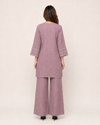 Mauve Embroidered Kurta & Wide-Leg Pant Set for Women
