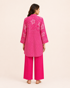 Hot Pink Floral Printed Kurta Pant Set for Women