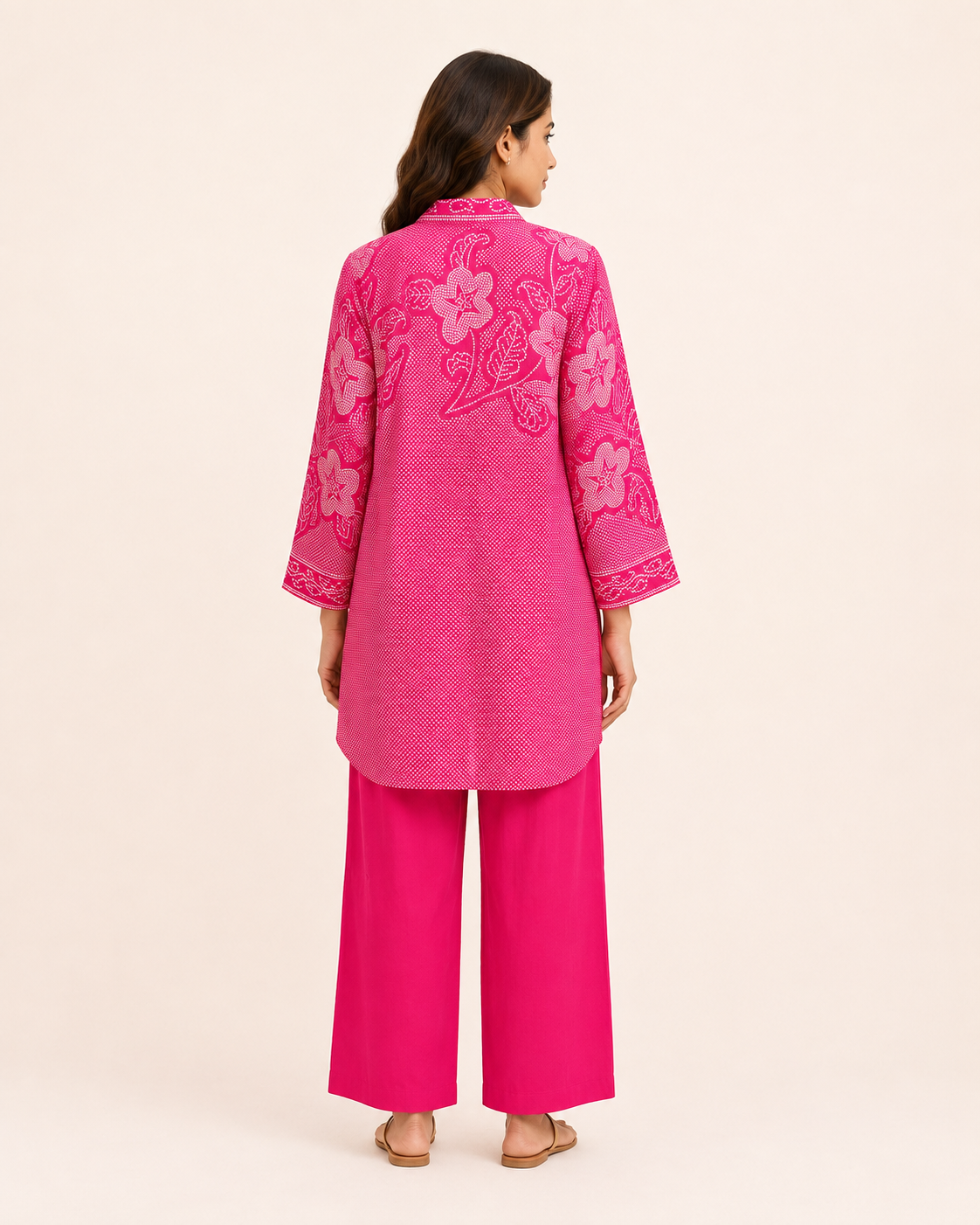 Hot Pink Floral Printed Kurta Pant Set for Women