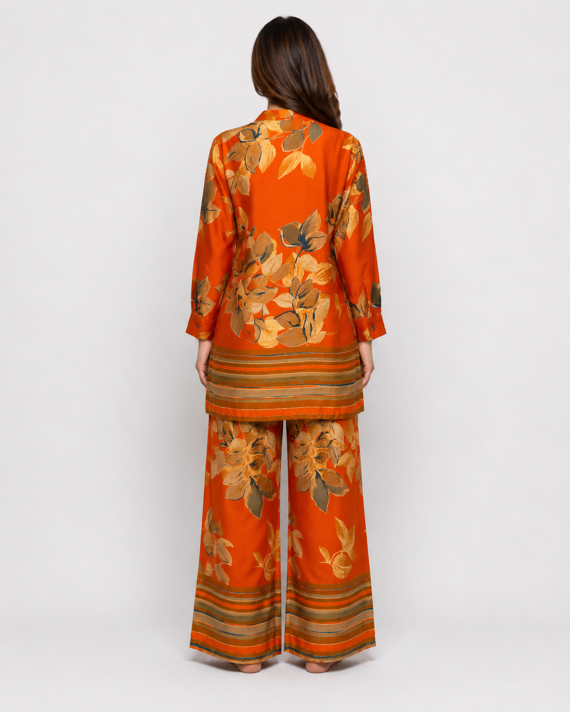 Orange Floral Printed Kurta Palazzo Set for Women
