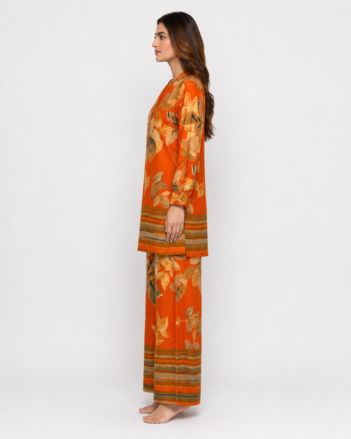 Orange Floral Printed Kurta Palazzo Set for Women