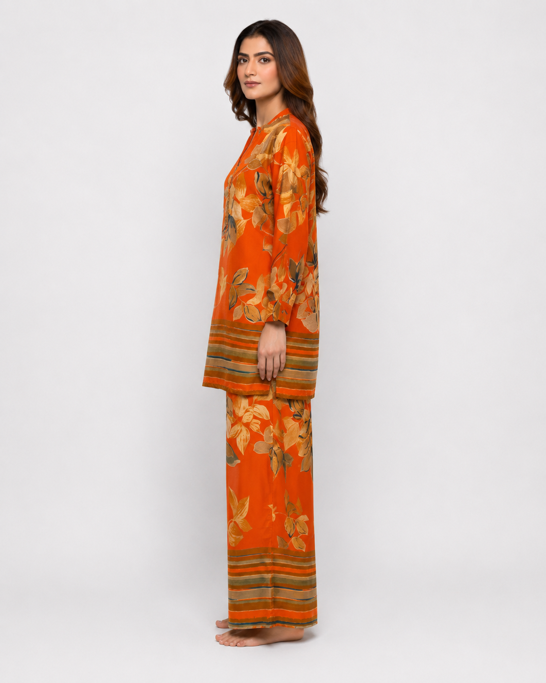 Orange Floral Printed Kurta Palazzo Set for Women
