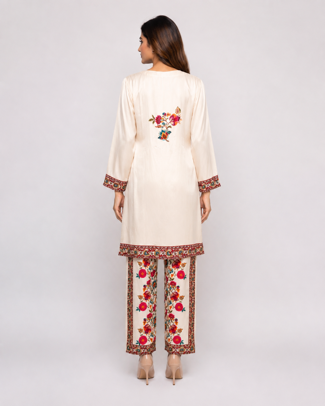 Ivory Multicolor Floral Embroidered Kurta Pant Set for Women
