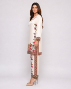 Ivory Multicolor Floral Embroidered Kurta Pant Set for Women